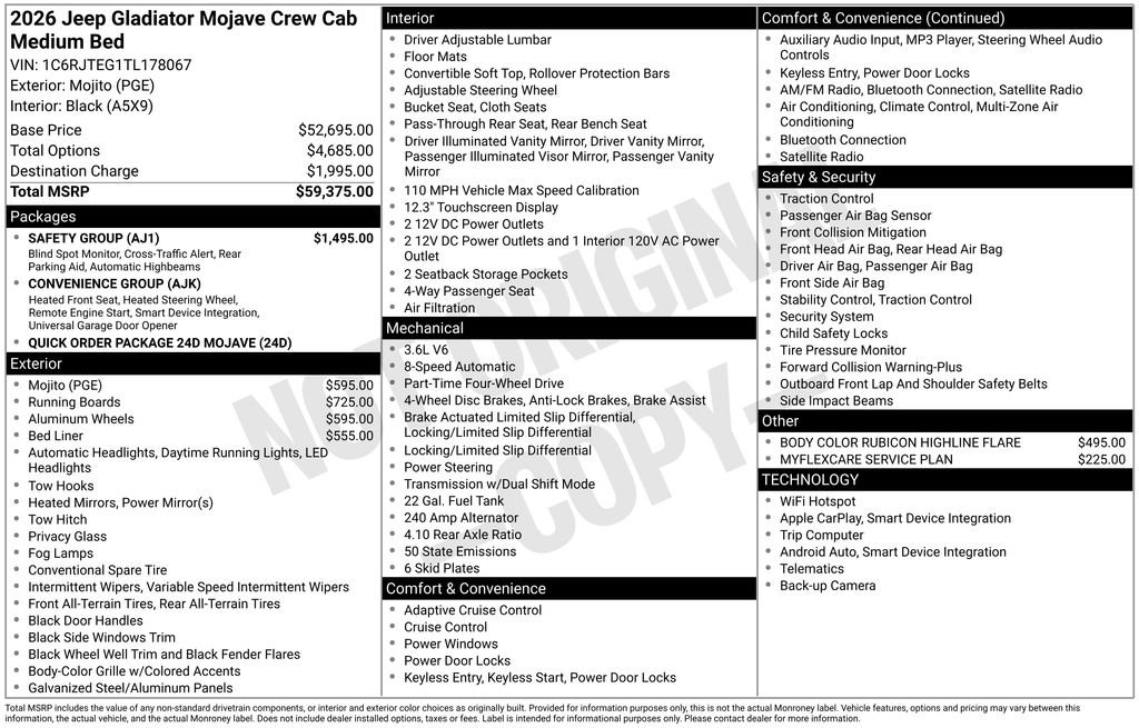 New 2026 Jeep Gladiator Mojave w/ Safety Group AWD/4WD image 7