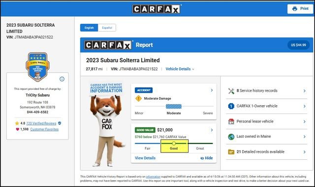 Used 2023 Subaru Solterra AWD image 12