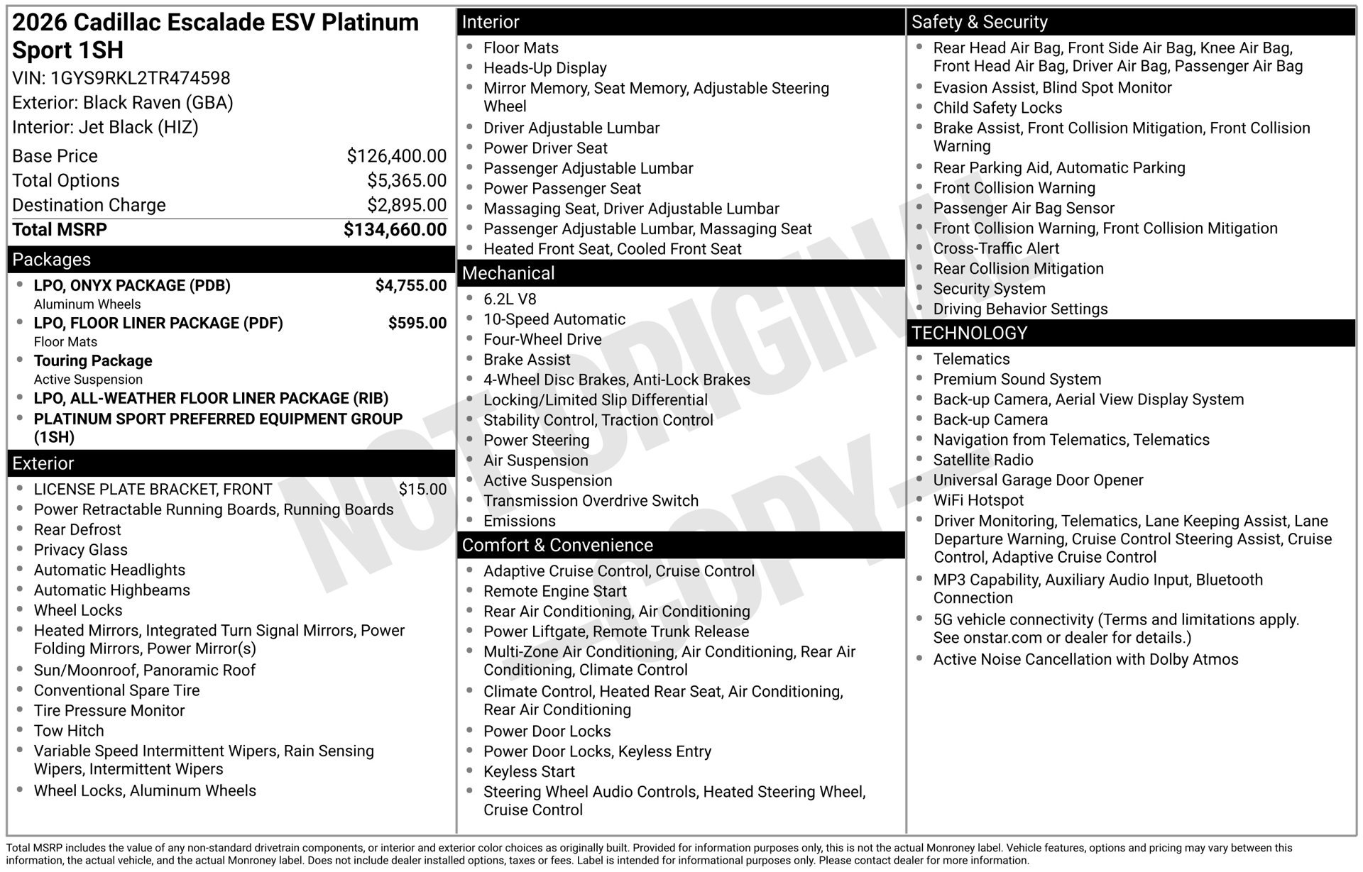 New 2026 Cadillac Escalade ESV Platinum Sport w/ LPO, ONYX Package AWD/4WD image 45