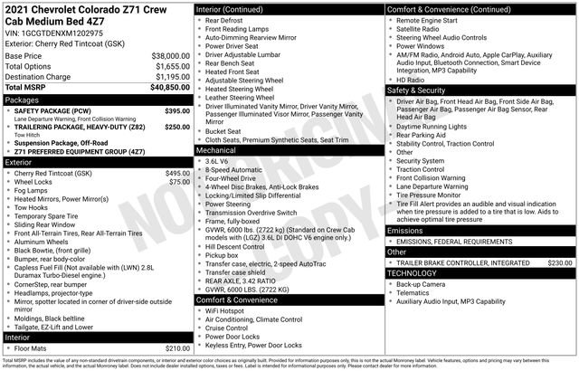 Certified 2021 Chevrolet Colorado Z71 w/ Safety Package image 7