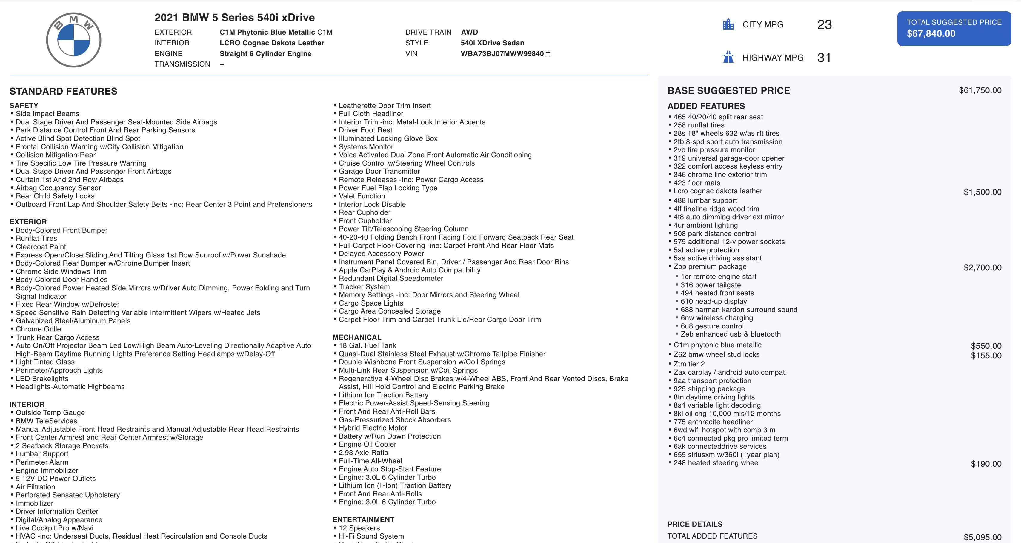 Used 2021 BMW 540i xDrive w/ Premium Package image 6