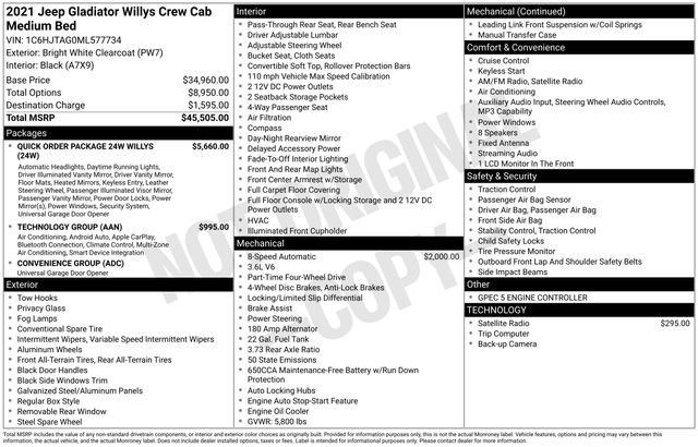 Certified 2021 Jeep Gladiator Sport AWD/4WD image 9