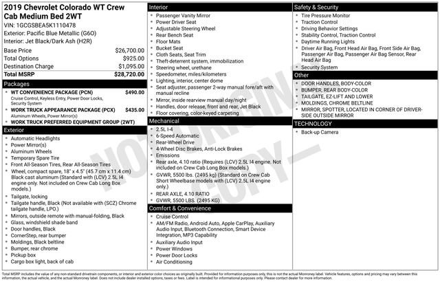 Used 2019 Chevrolet Colorado W/T w/ WT Convenience Package image 4