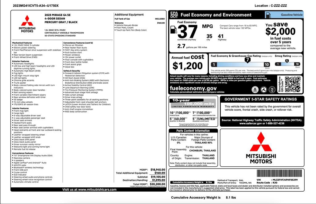 Used 2023 Mitsubishi Mirage G4 SE image 2