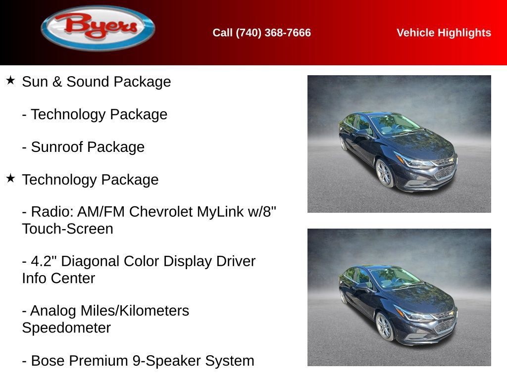 Used 2016 Chevrolet Cruze LT w/ Sun And Sound Package FWD image 13