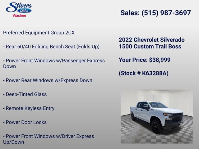 Used 2022 Chevrolet Silverado 1500 Custom Trail Boss w/ Safety Confidence Package AWD/4WD image 8