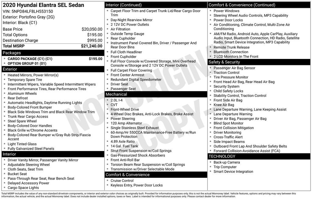 Used 2020 Hyundai Elantra SEL w/ Cargo Package (C1) image 2