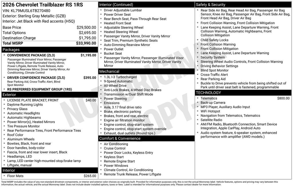 New 2026 Chevrolet TrailBlazer RS w/ Convenience Package AWD/4WD image 6