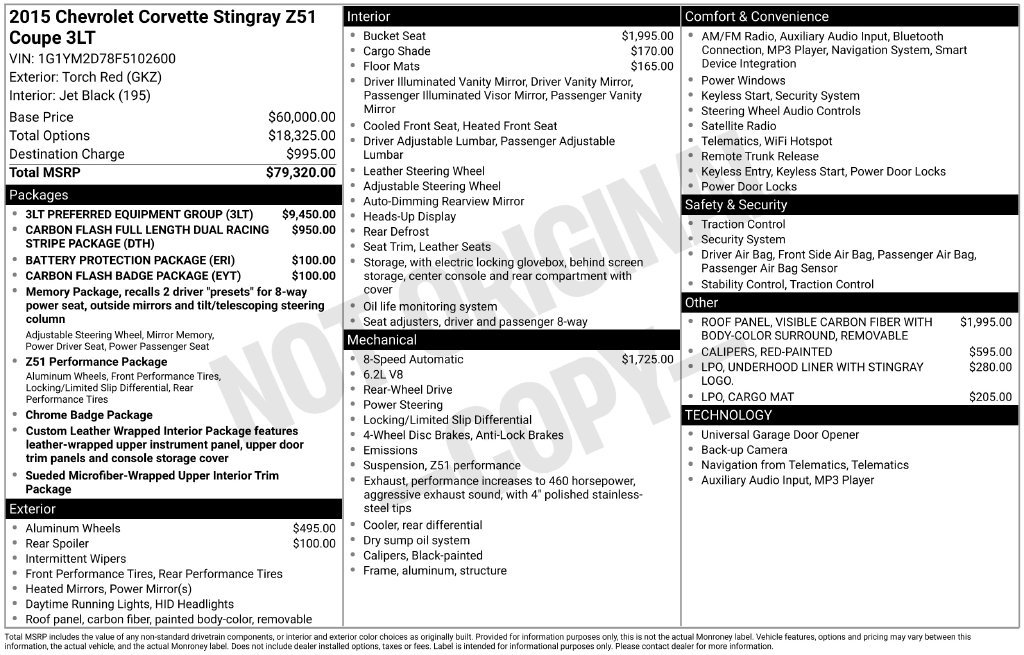 Used 2015 Chevrolet Corvette Stingray Coupe w/ 3LT Preferred Equipment Group RWD image 6