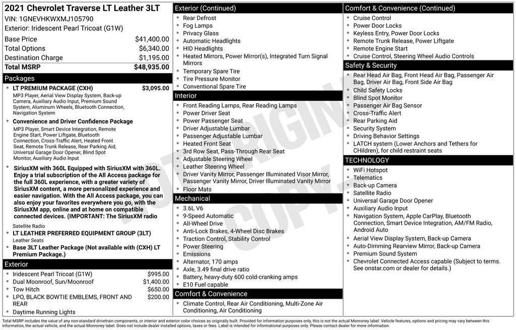 Used 2021 Chevrolet Traverse LT w/ LT Premium Package AWD/4WD image 37