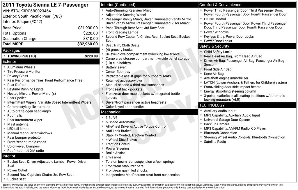 Used 2011 Toyota Sienna LE w/ Towing Pkg AWD/4WD image 36