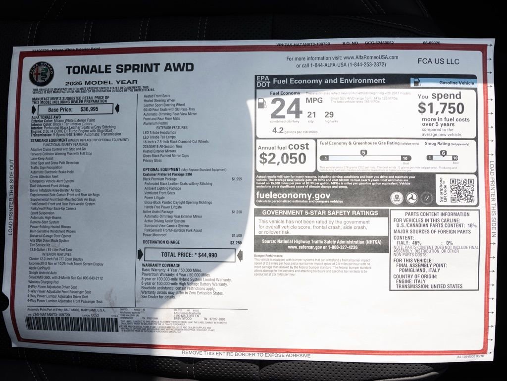 New 2026 Alfa Romeo Tonale w/ Black Premium Package image 71