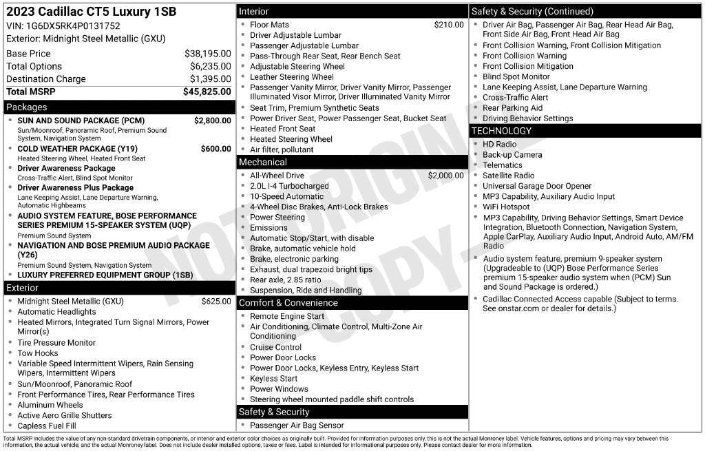 Used 2023 Cadillac CT5 Luxury w/ Sun And Sound Package AWD/4WD image 53