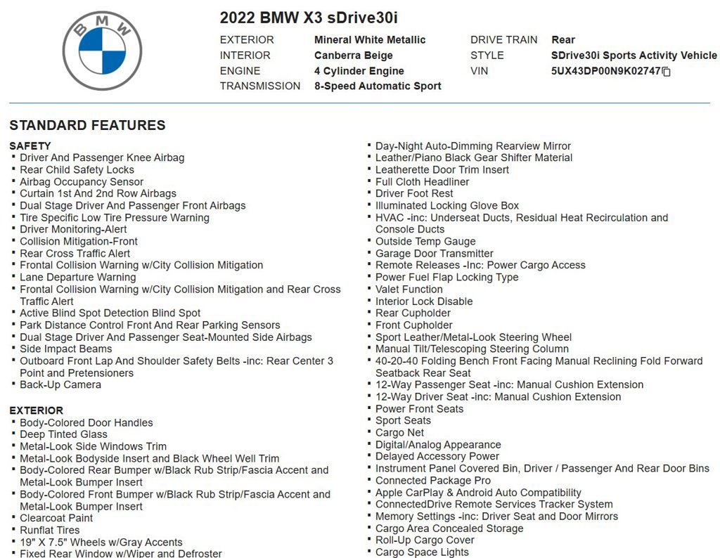 Used 2022 BMW X3 sDrive30i w/ Premium Package 2 RWD image 18
