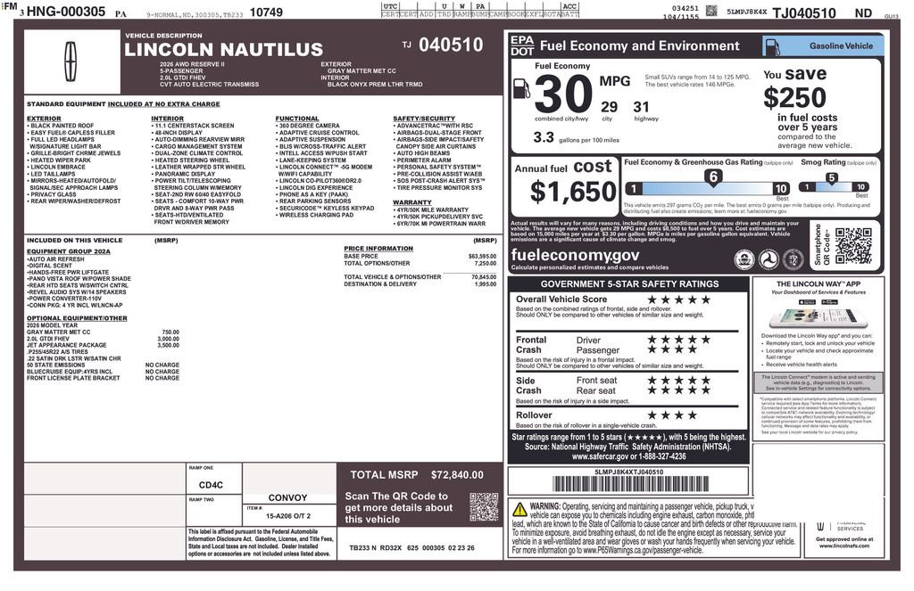 New 2026 Lincoln Nautilus Reserve w/ Jet Appearance Package image 14