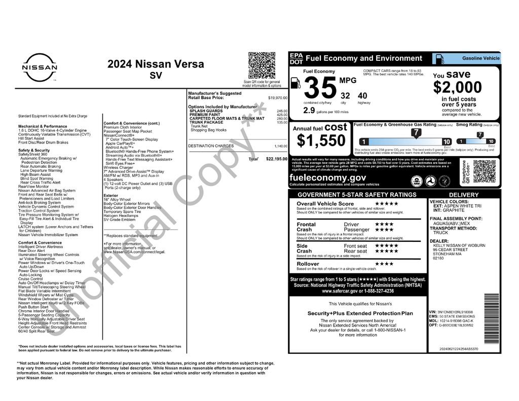 Used 2024 Nissan Versa SV w/ Trunk Package FWD image 2