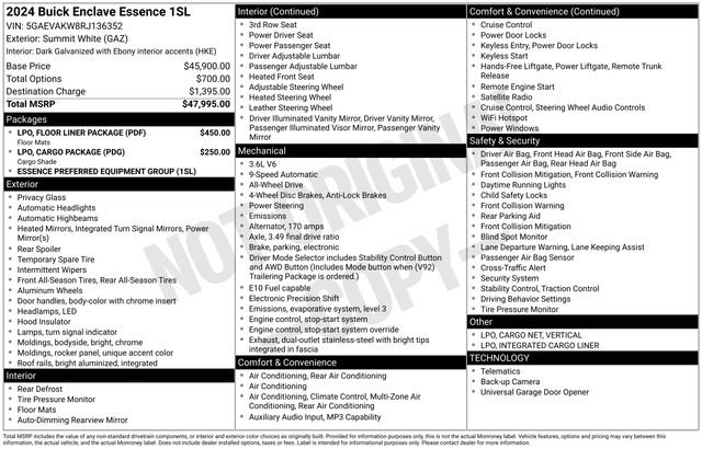 Certified 2024 Buick Enclave Essence w/ LPO, Floor Liner Package AWD/4WD image 27