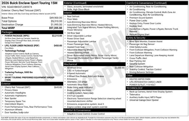 New 2026 Buick Enclave Sport Touring w/ Power Package AWD/4WD image 26