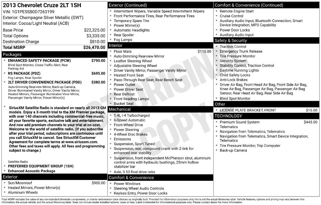 Used 2013 Chevrolet Cruze LT w/ Enhanced Safety Package FWD image 16