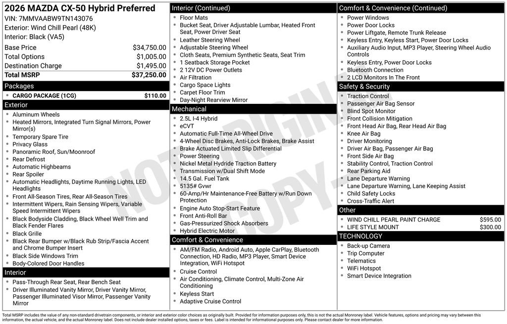 New 2026 MAZDA CX-50 2.5 Hybrid w/ Cargo Package image 2