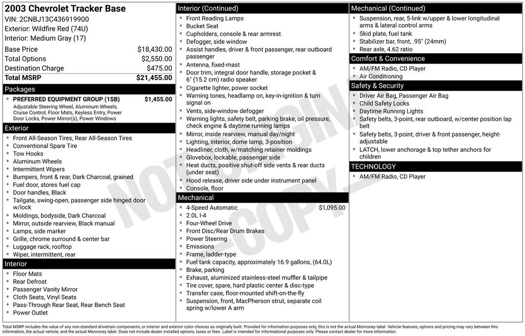 Used 2003 Chevrolet Tracker 4WD w/ Preferred Equipment Group image 2