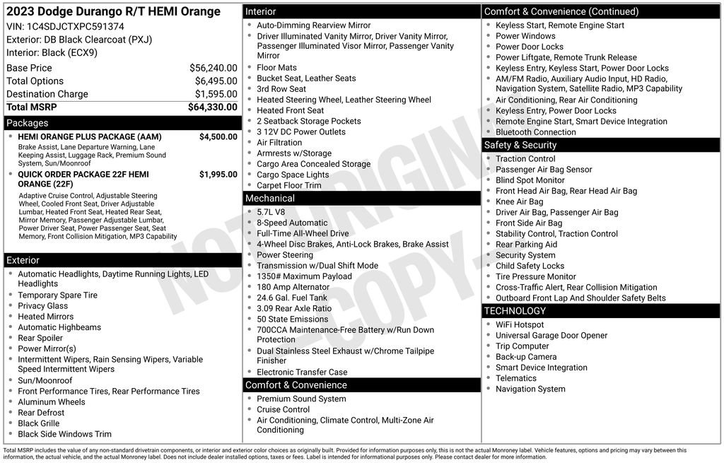 Used 2023 Dodge Durango R/T w/ Hemi Orange Plus Package AWD/4WD image 2