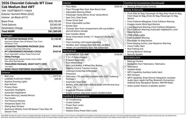 Used 2026 Chevrolet Colorado W/T w/ WT Custom Package AWD/4WD image 40