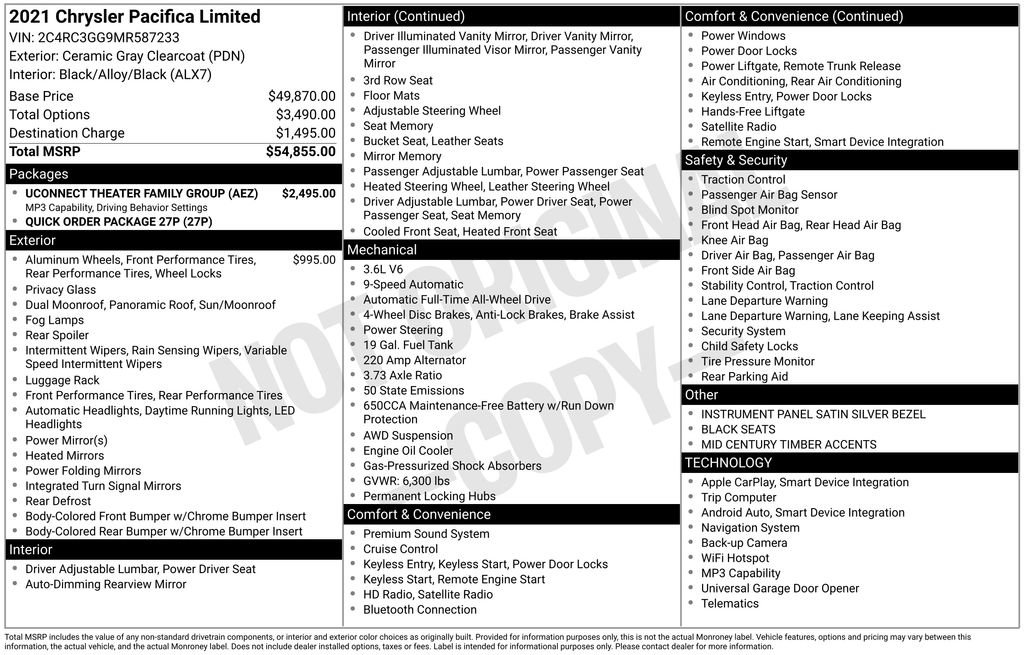 Used 2021 Chrysler Pacifica Limited w/ Uconnect Theater Family Group AWD/4WD image 2