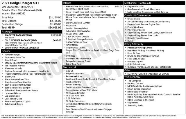 Used 2021 Dodge Charger SXT w/ Blacktop Package RWD image 15
