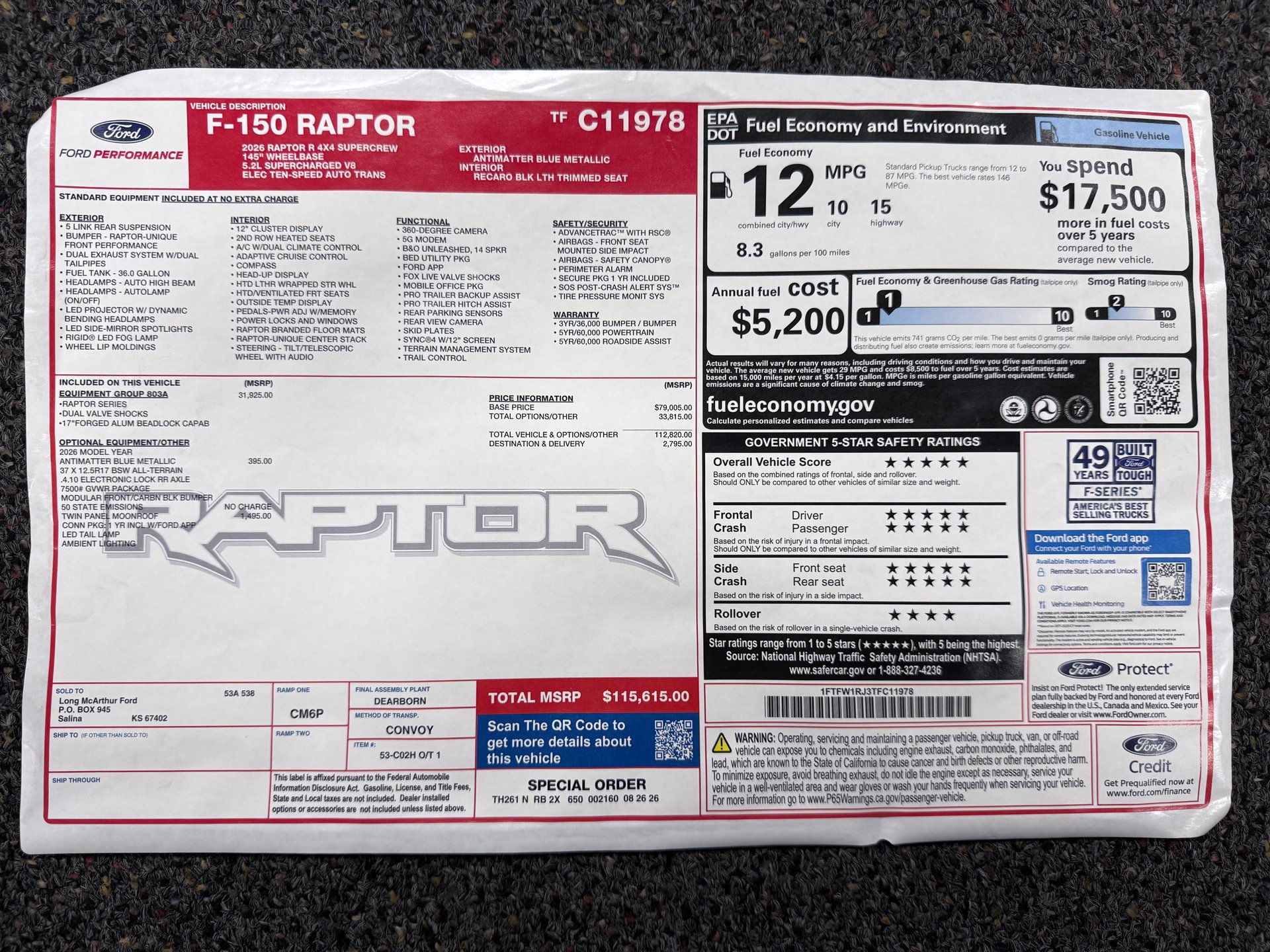 Used 2026 Ford F150 Raptor w/ Equipment Group 803A Raptor R AWD/4WD image 26