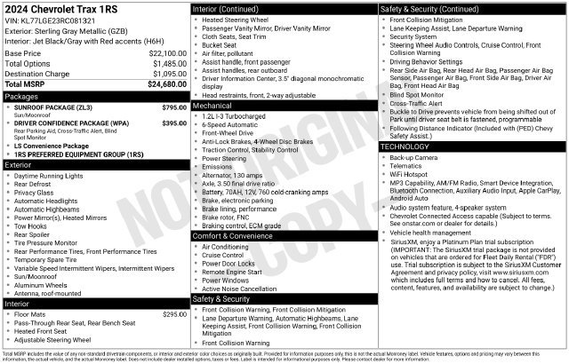 Used 2024 Chevrolet Trax RS w/ Sunroof Package FWD image 31