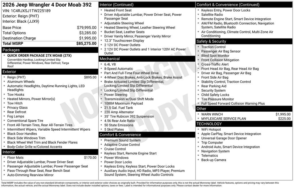 New 2026 Jeep Wrangler Unlimited Rubicon 392 w/ Quick Order Package 27X Moab AWD/4WD image 6