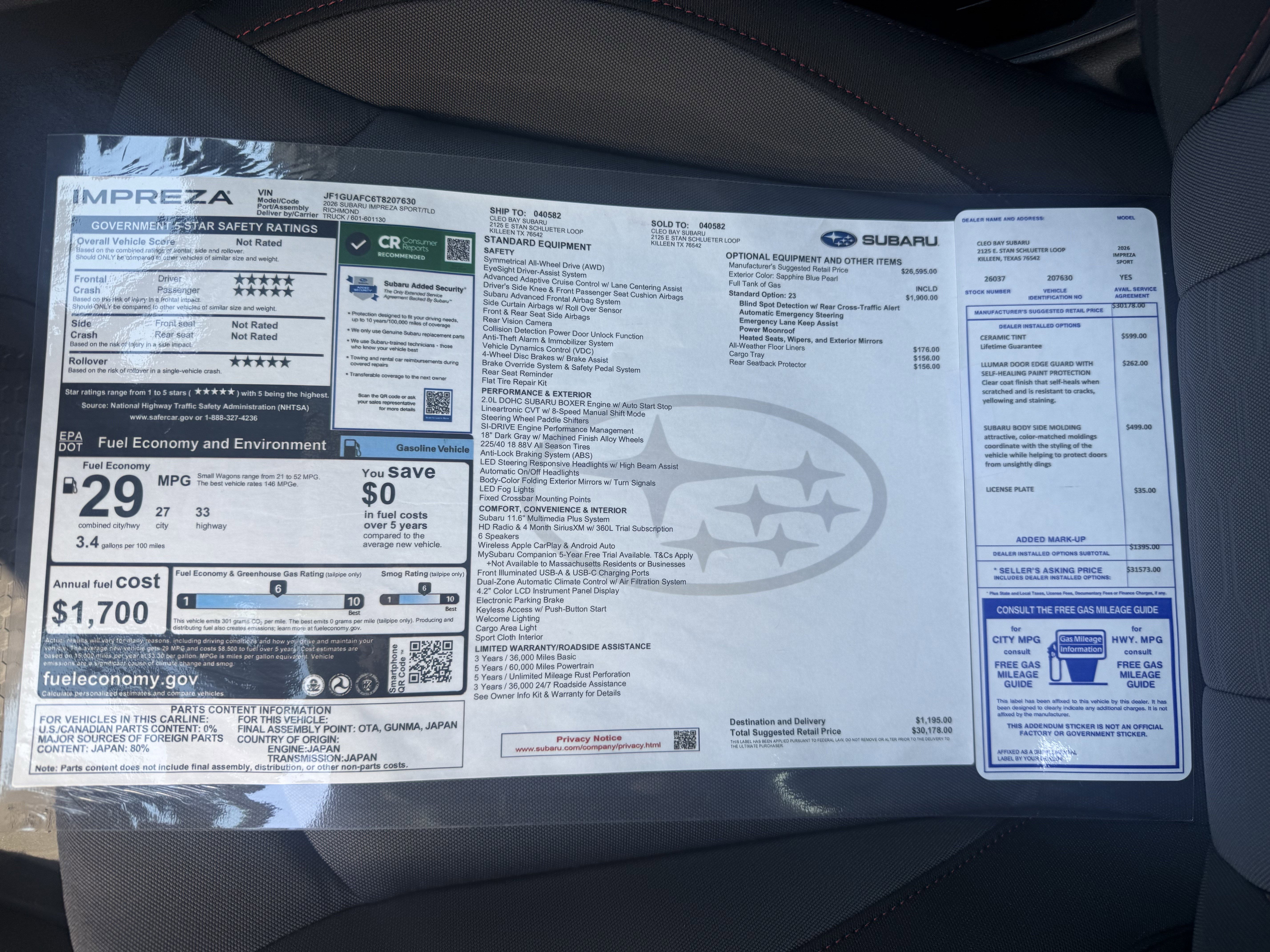 New 2026 Subaru Impreza 2.0i Sport image 30