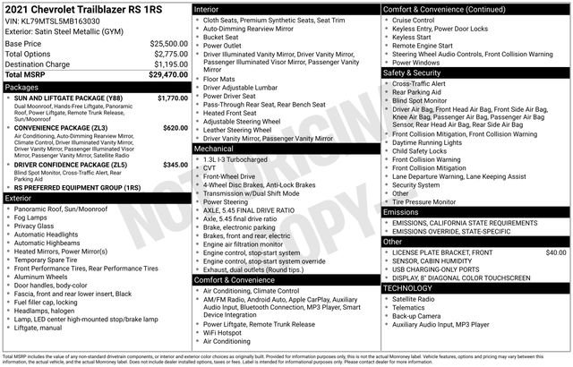 Used 2021 Chevrolet TrailBlazer RS w/ Sun and Liftgate Package image 5