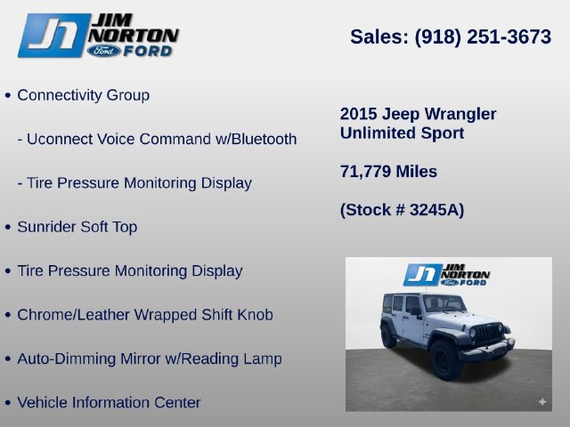 Used 2015 Jeep Wrangler Unlimited Sport w/ Quick Order Package 24S AWD/4WD image 15