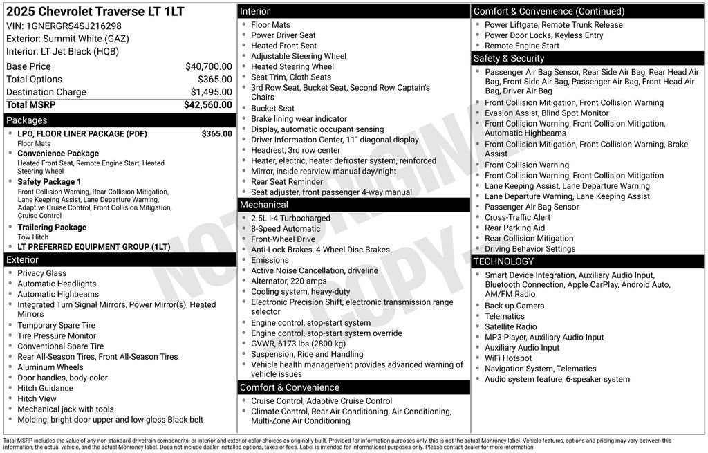 Used 2025 Chevrolet Traverse LT w/ LPO, Floor Liner Package FWD image 9