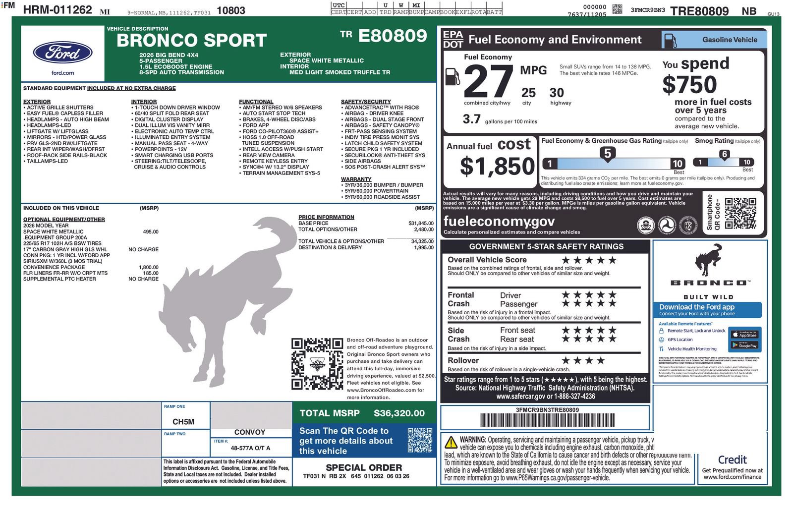 New 2026 Ford Bronco Sport Big Bend w/ Convenience Package AWD/4WD image 5