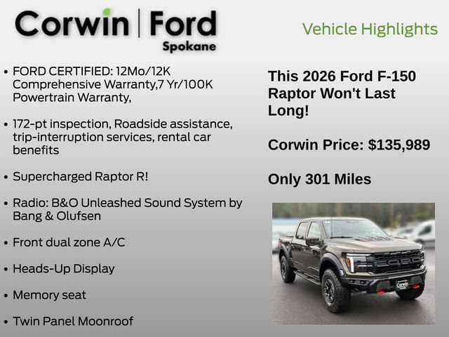 Used 2026 Ford F150 Raptor w/ Equipment Group 803A Raptor R AWD/4WD image 7