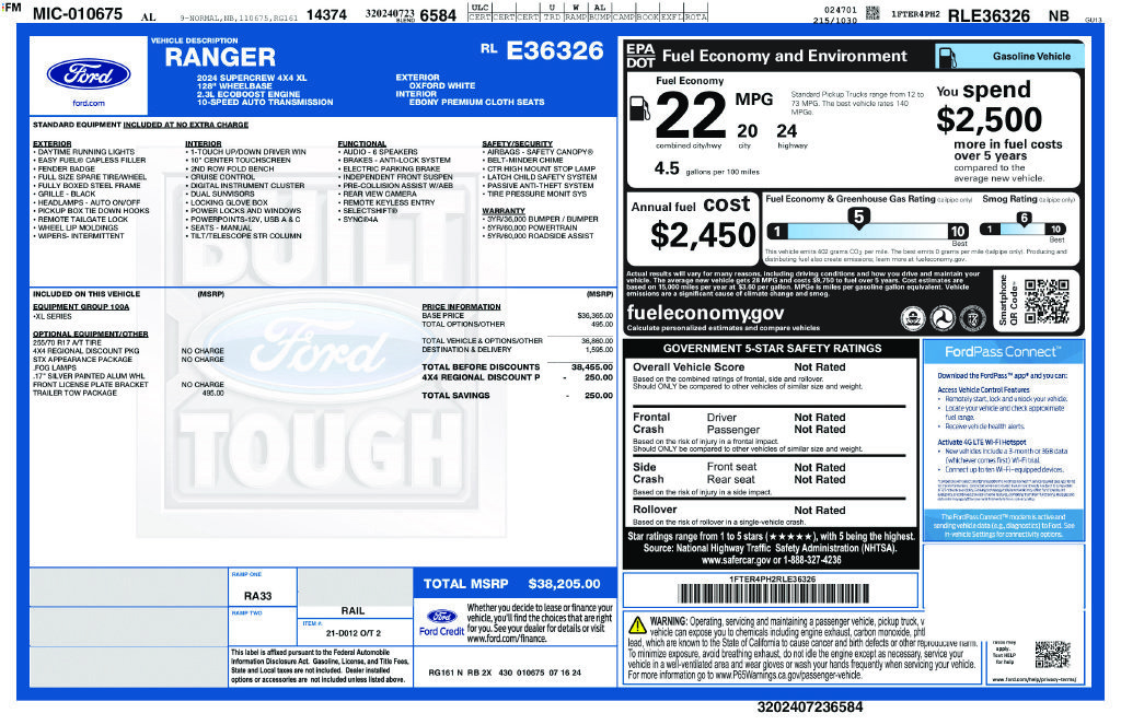 Certified 2024 Ford Ranger XL w/ Trailer Tow Package AWD/4WD image 25