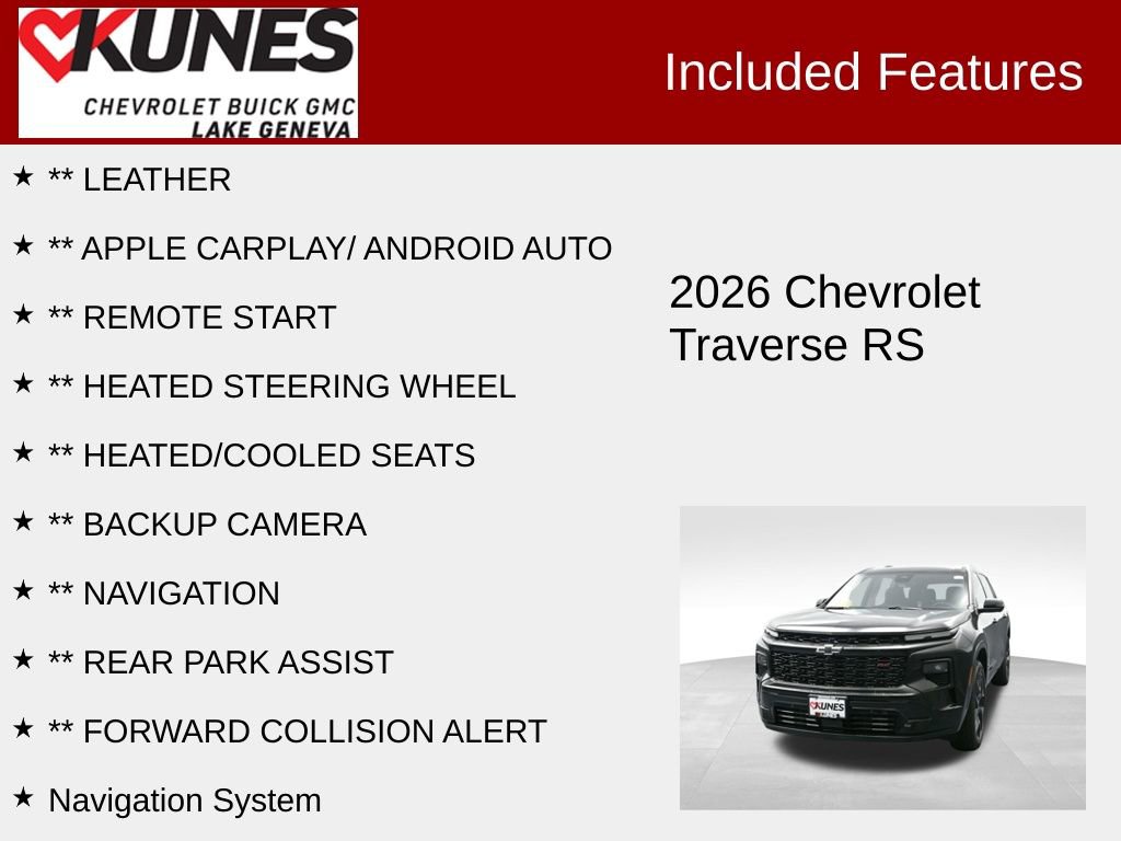 New 2026 Chevrolet Traverse RS w/ LPO, Floor Liner Package image 3