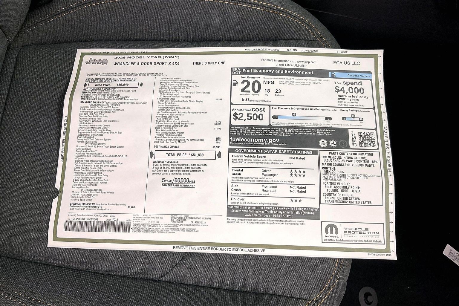 New 2026 Jeep Wrangler Unlimited Sport AWD/4WD image 20