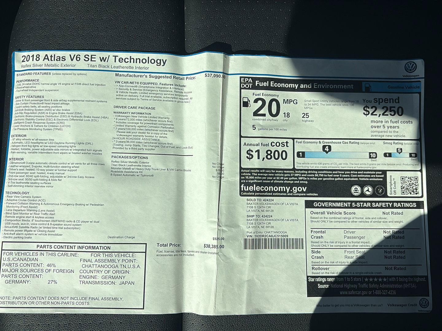 Used 2018 Volkswagen Atlas SE FWD image 3
