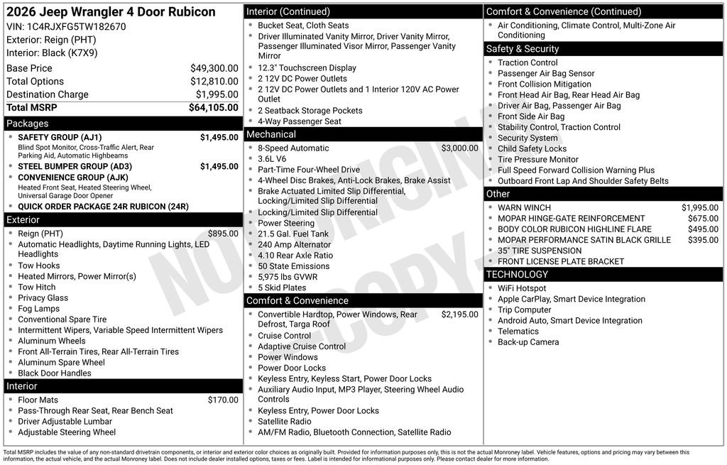New 2026 Jeep Wrangler Unlimited Rubicon w/ Xtreme 35 Tire Package AWD/4WD image 30
