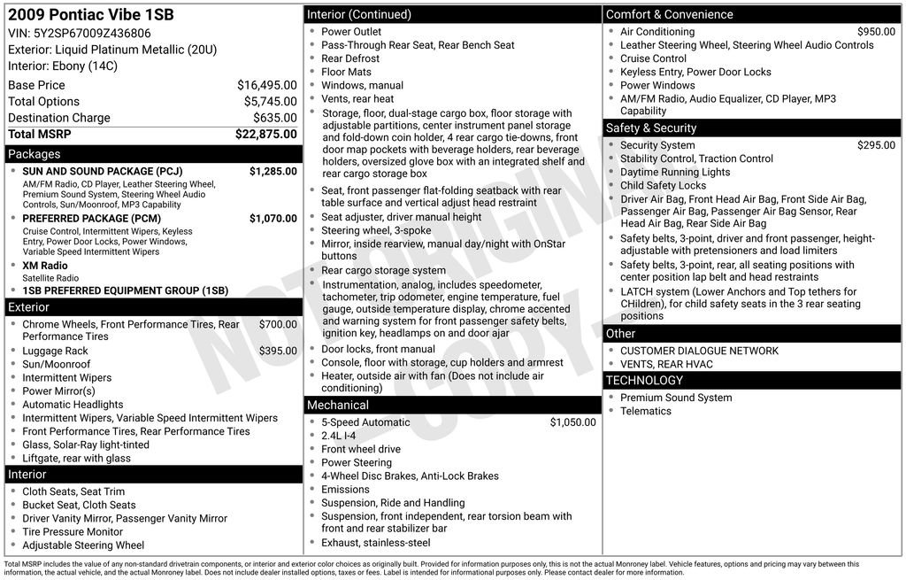 Used 2009 Pontiac Vibe w/ Sun And Sound Package FWD image 5