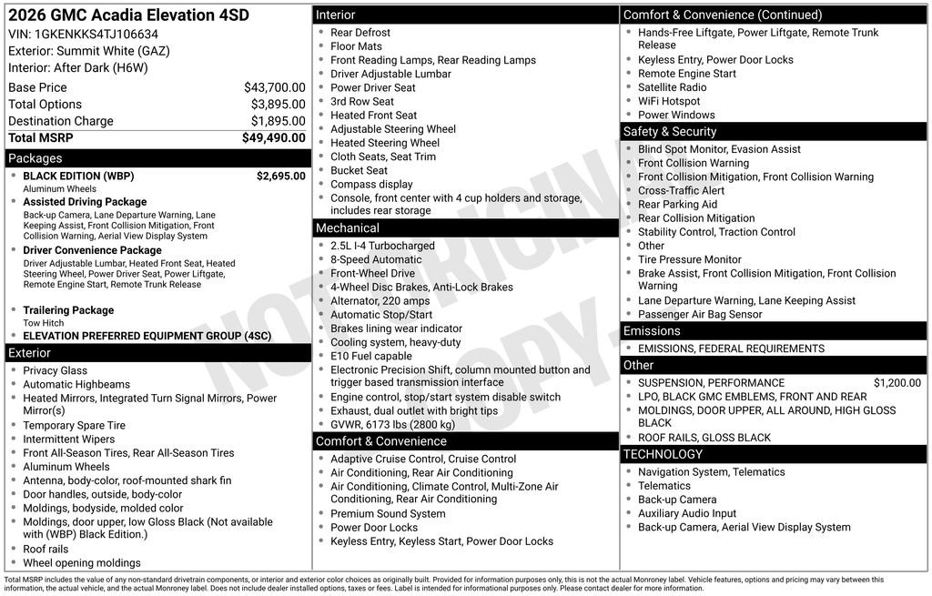 New 2026 GMC Acadia Elevation w/ Black Edition image 4