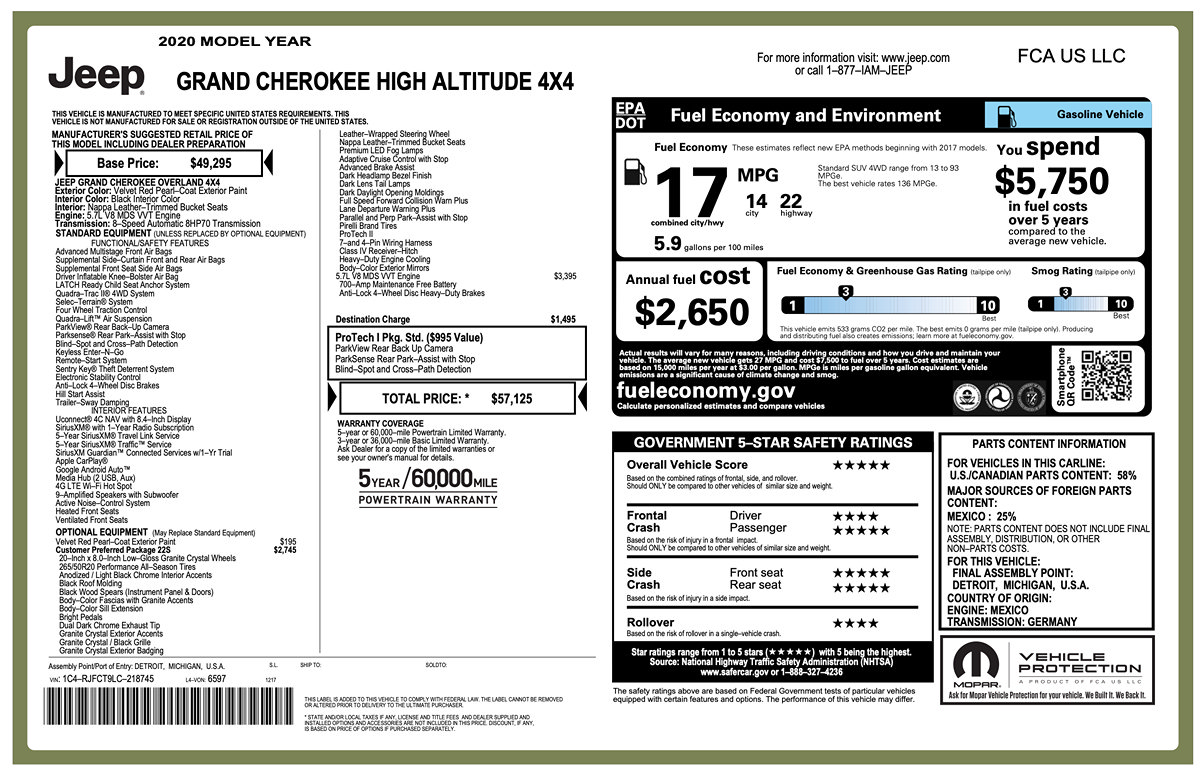 Used 2020 Jeep Grand Cherokee High Altitude AWD/4WD image 2