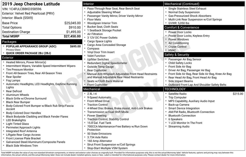 Used 2019 Jeep Cherokee Latitude w/ Popular Appearance Group FWD image 39