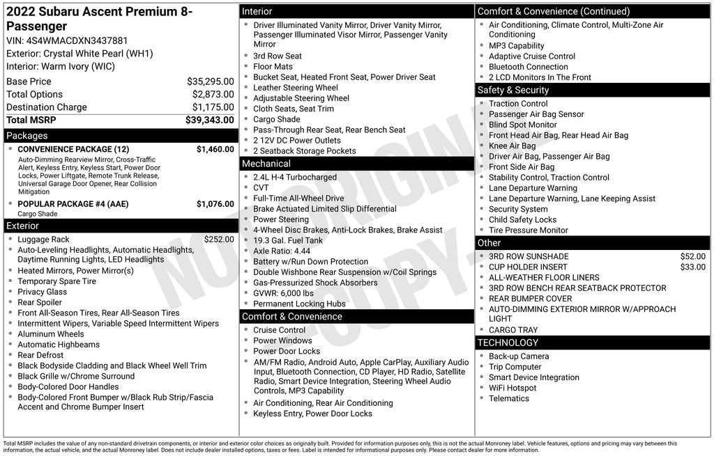 Used 2022 Subaru Ascent Premium w/ Convenience Package image 40