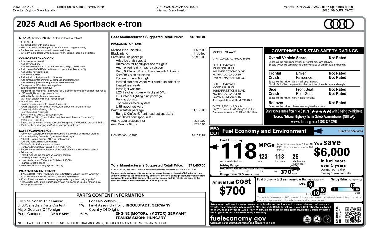 New 2025 Audi A6 e-tron Premium Plus image 6