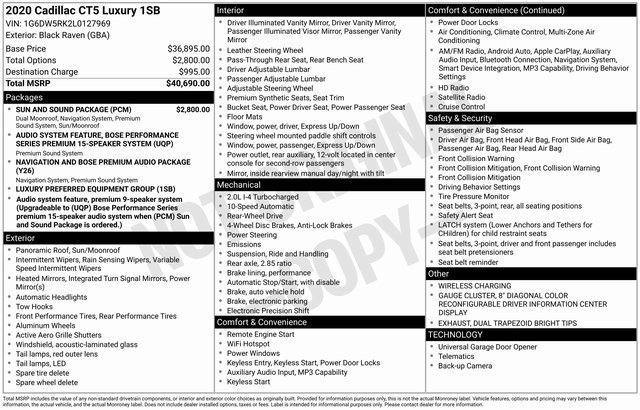 Used 2020 Cadillac CT5 Luxury w/ Sun And Sound Package image 1